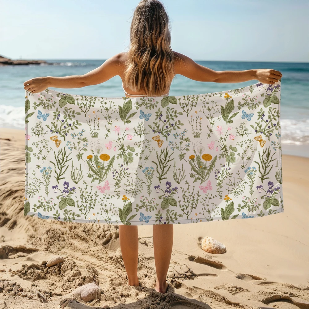 Beach Towel – Vintage Botanical Wildflowers & Herbs