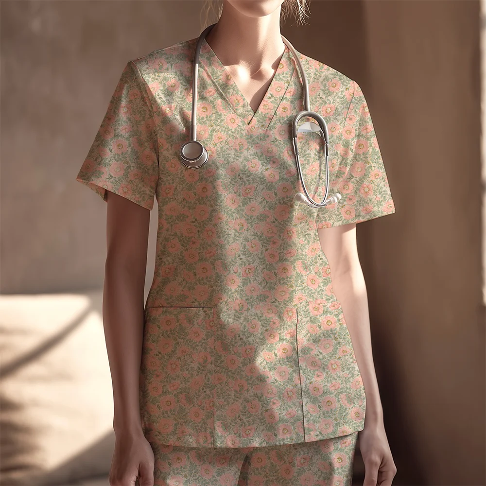 Women's Nurse Scrubs Set – Vintage Pink Wild Rose Floral