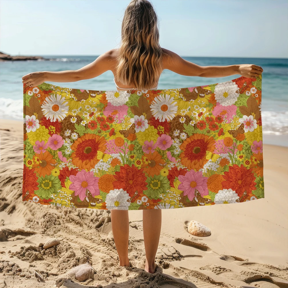 Beach Towel – Retro Autumn Flowers & Butterflies