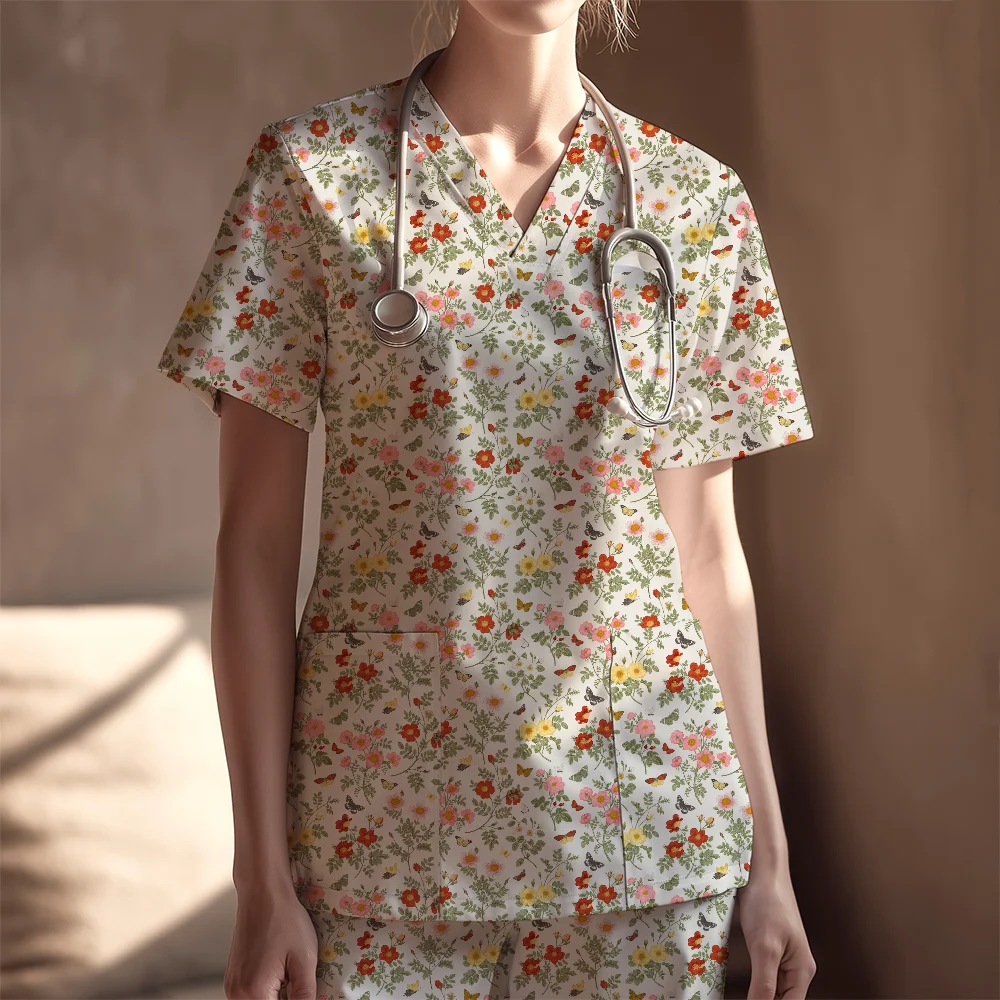 Women's Nurse Scrubs Set – Vintage Wild Rose Butterfly