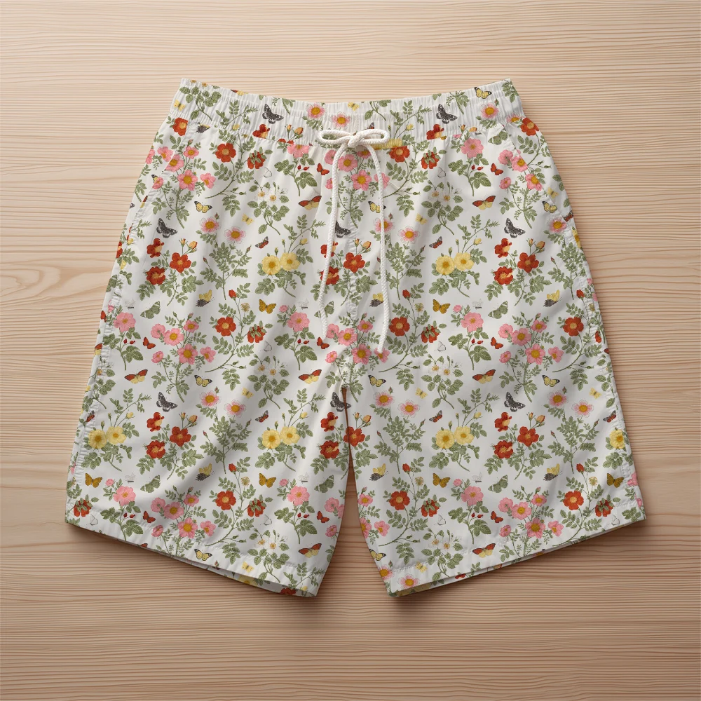 Beach Shorts – Vintage Wild Rose Butterfly
