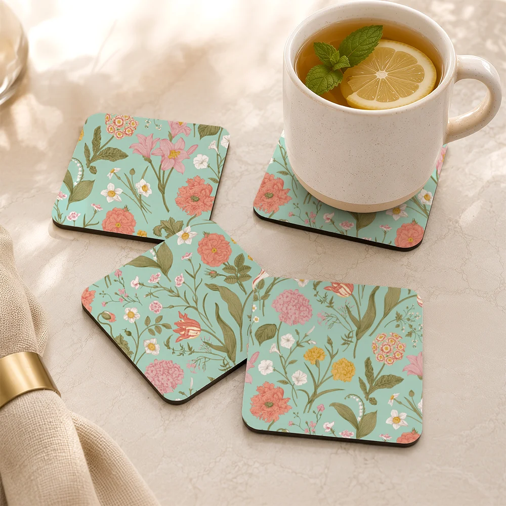PU Leather Coaster – Shabby Chic Classic Floral Seamless Pattern
