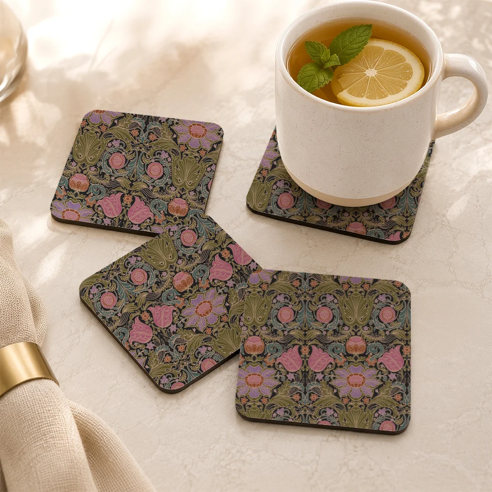 PU Leather Coaster – Vintage Baroque Floral Black Ground