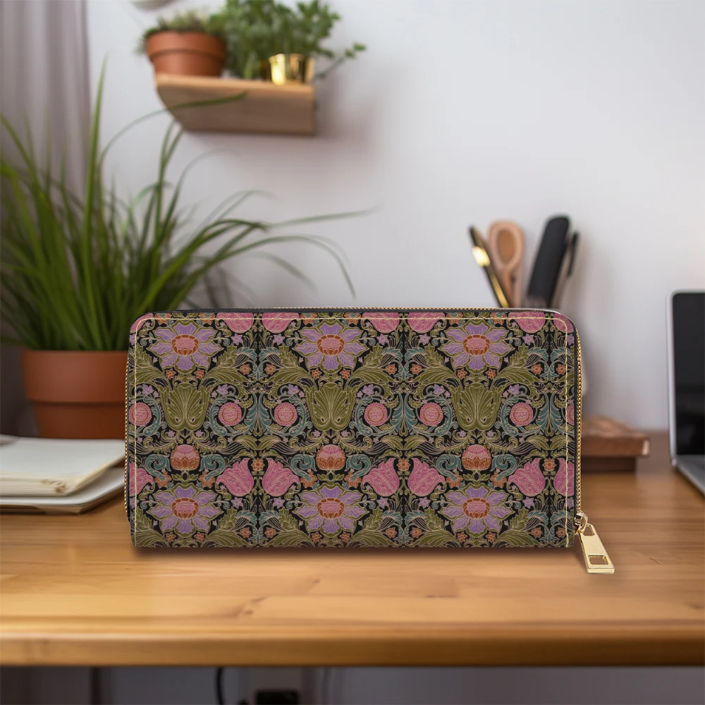 Zipper Long Clutch Wallet – Vintage Baroque Floral Black Ground