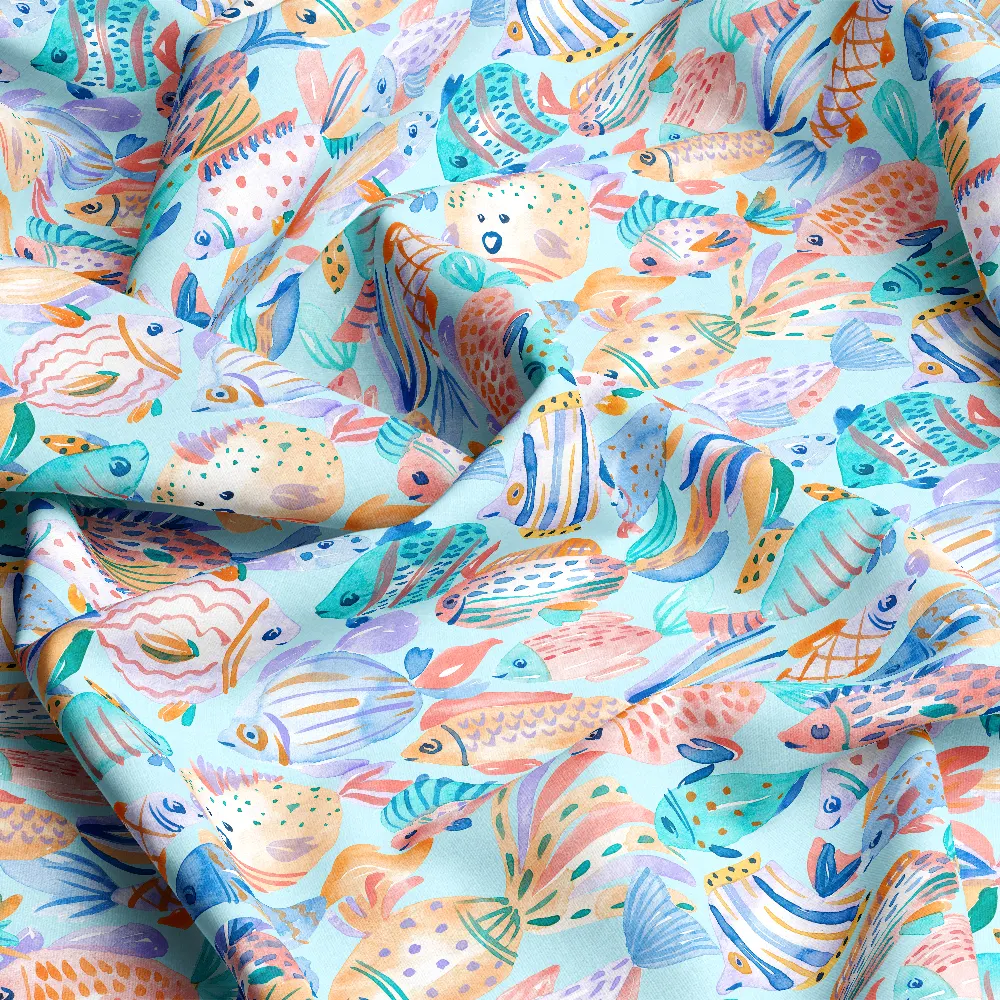 Crazy Fish Watercolor Pattern – Custom Print Fabrics