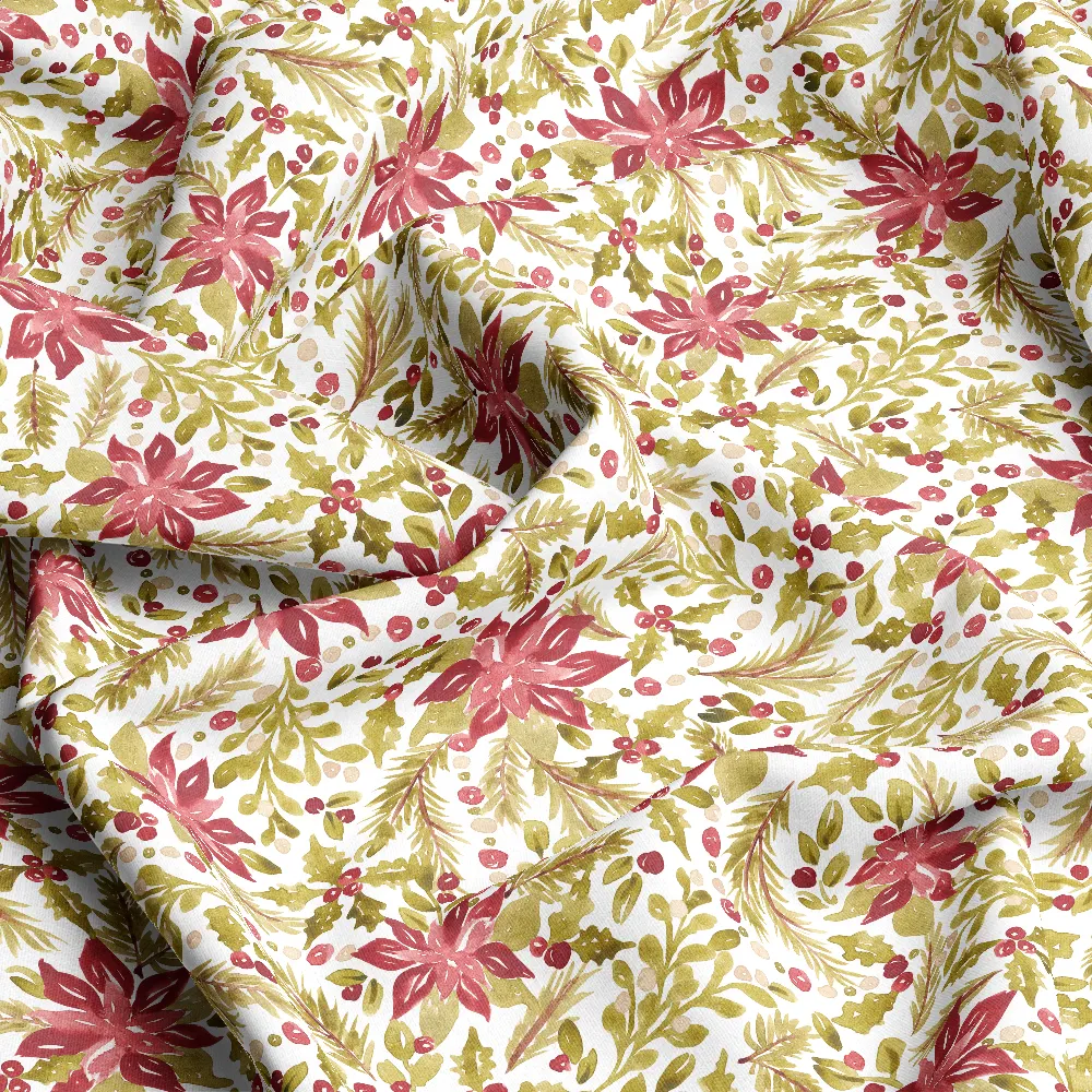 Retro Watercolor Christmas Floral Pattern – Custom Print Fabrics