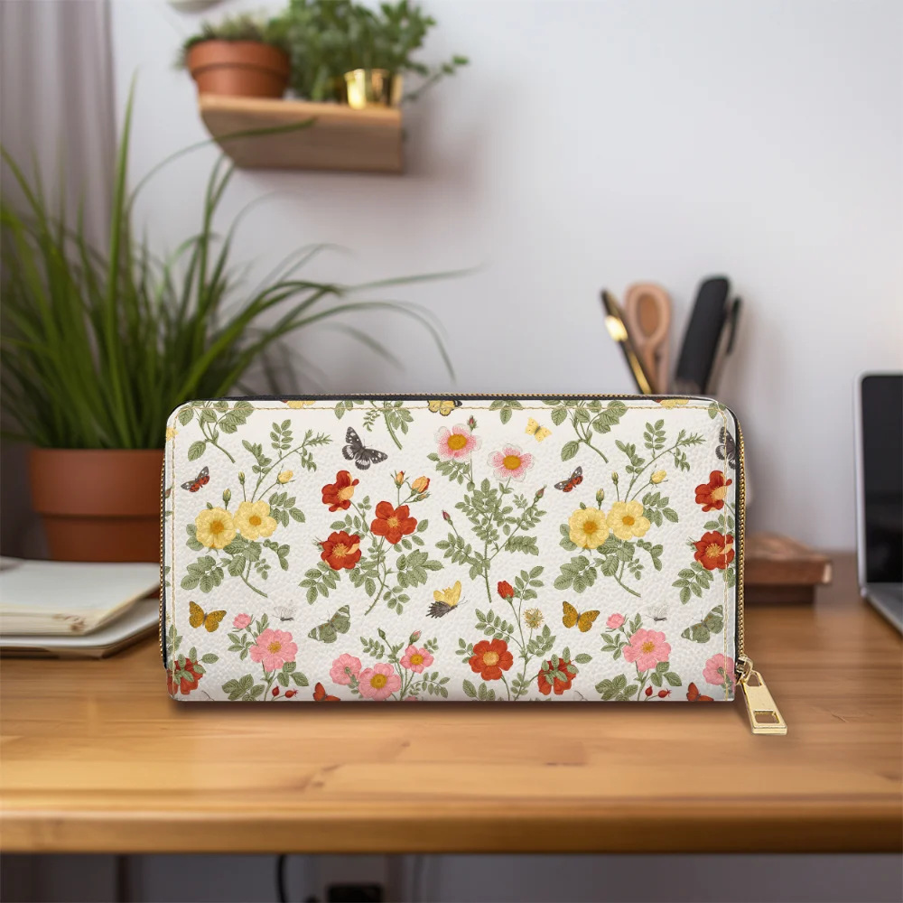 Zipper Long Clutch Wallet – Vintage Wild Rose Butterfly