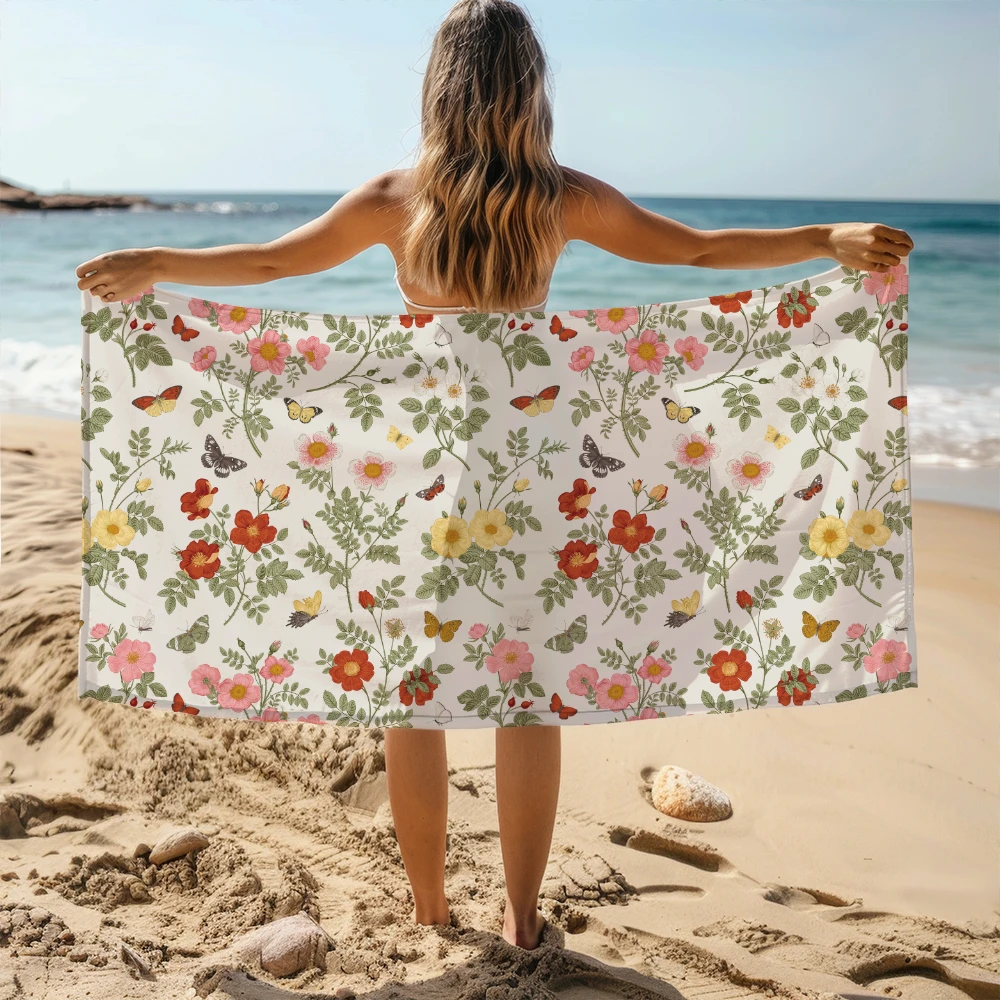 Beach Towel – Vintage Wild Rose Butterfly