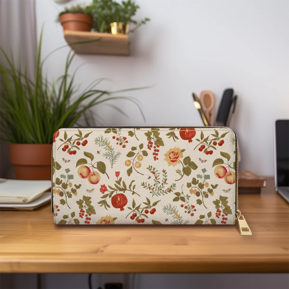 Zipper Long Clutch Wallet – Autumn Fruit, Berry, and Floral Pattern