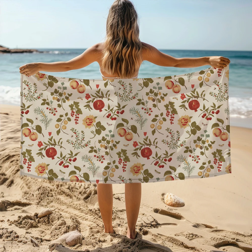 Beach Towel – Autumn Fruit, Berry, and Floral Pattern