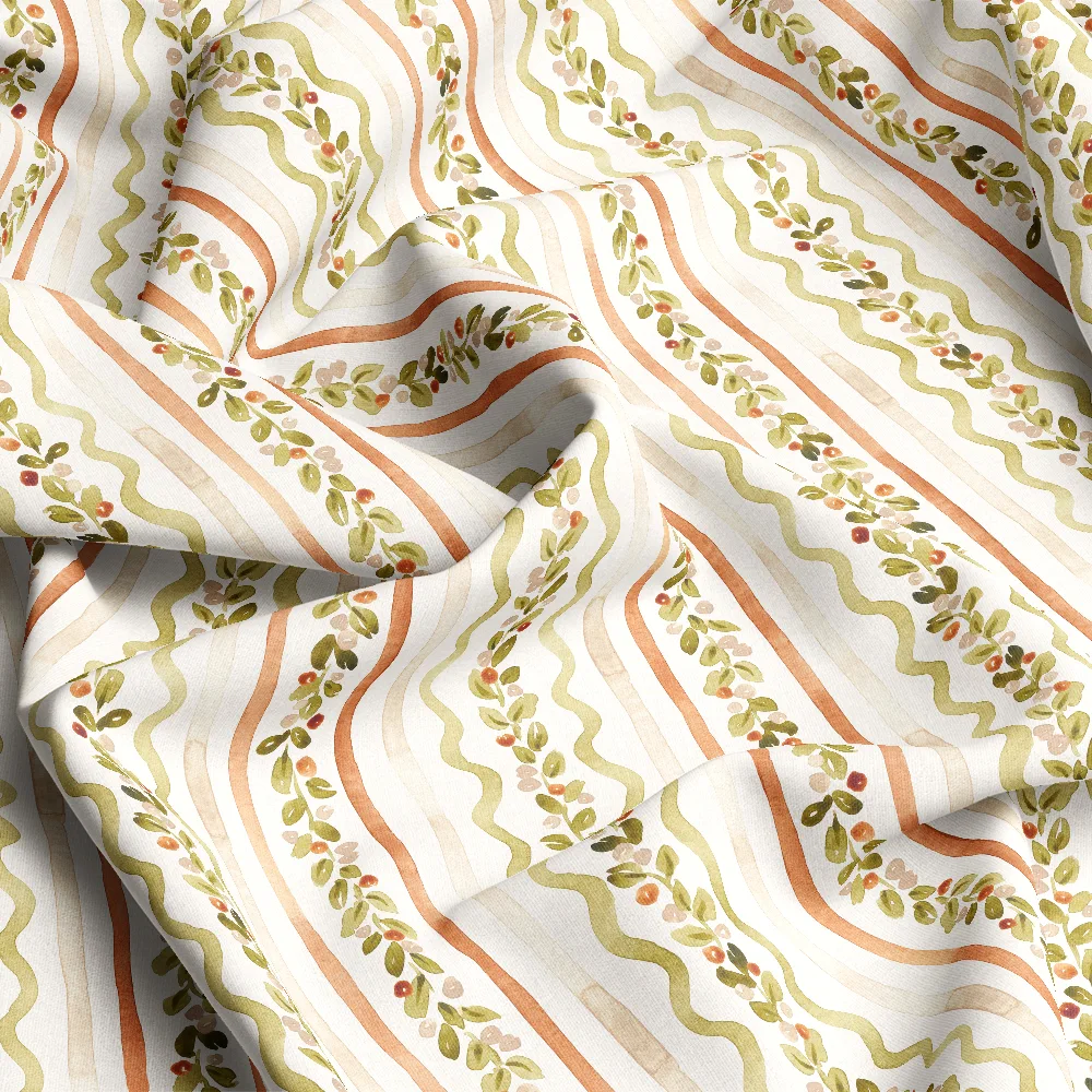 Vintage Watercolor Leaves & Berries Pattern – Custom Print Fabrics