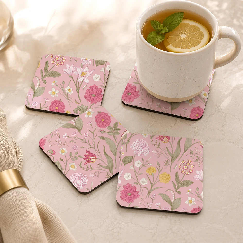 PU Leather Coaster – Blush Pink Shabby Chic Floral