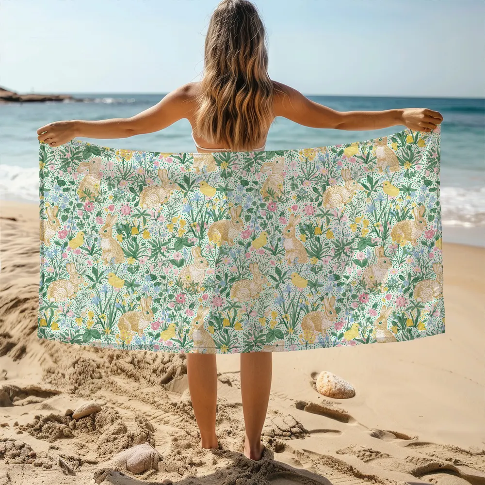 Beach Towel – Vintage Bunny Chicken Pattern