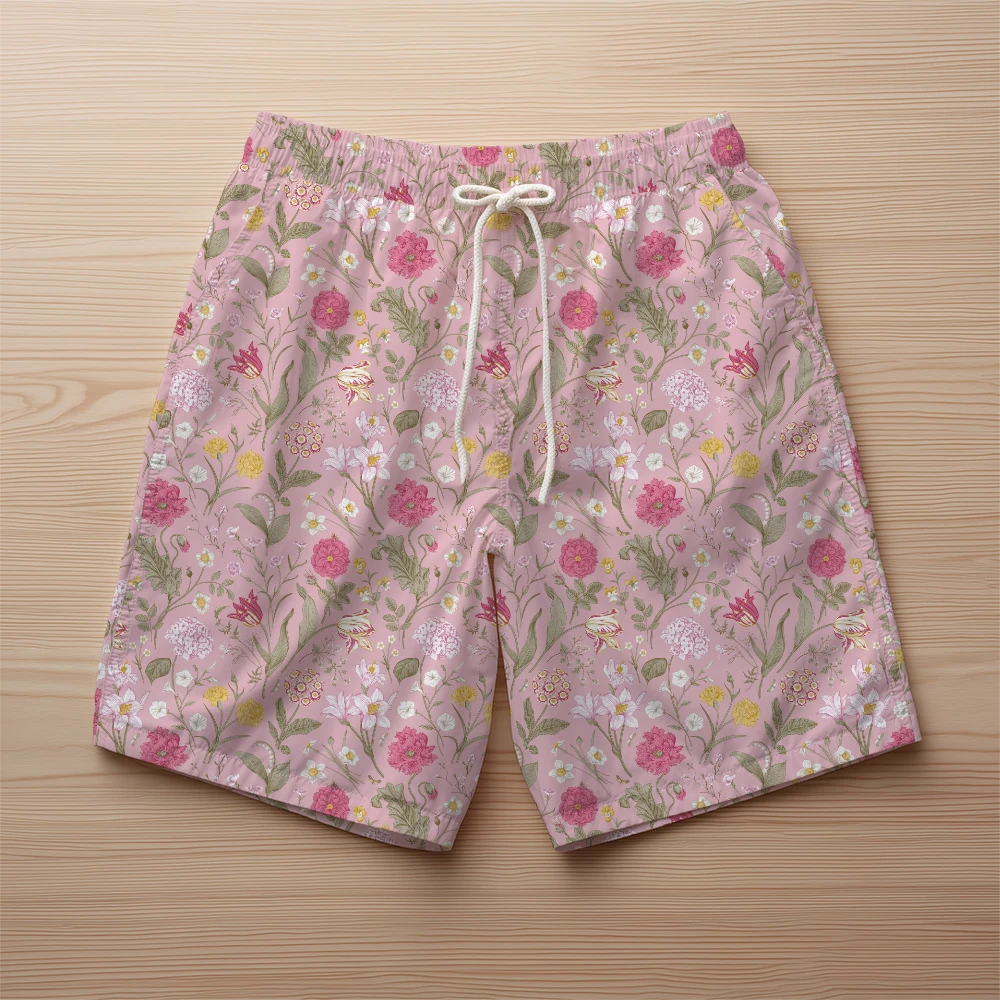 Beach Shorts – Blush Pink Shabby Chic Floral