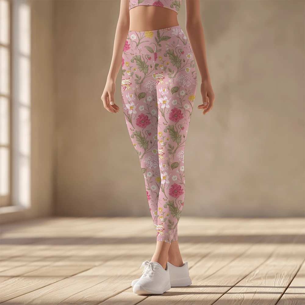 Women's Yoga Leggings – Blush Pink Shabby Chic Floral
