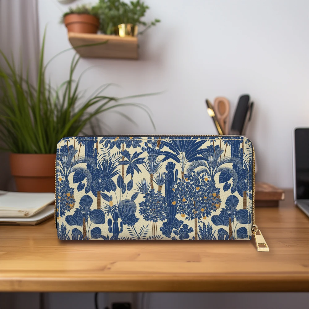 Zipper Long Clutch Wallet – Retro Tropical Palm Oasis Vector Tree Pattern