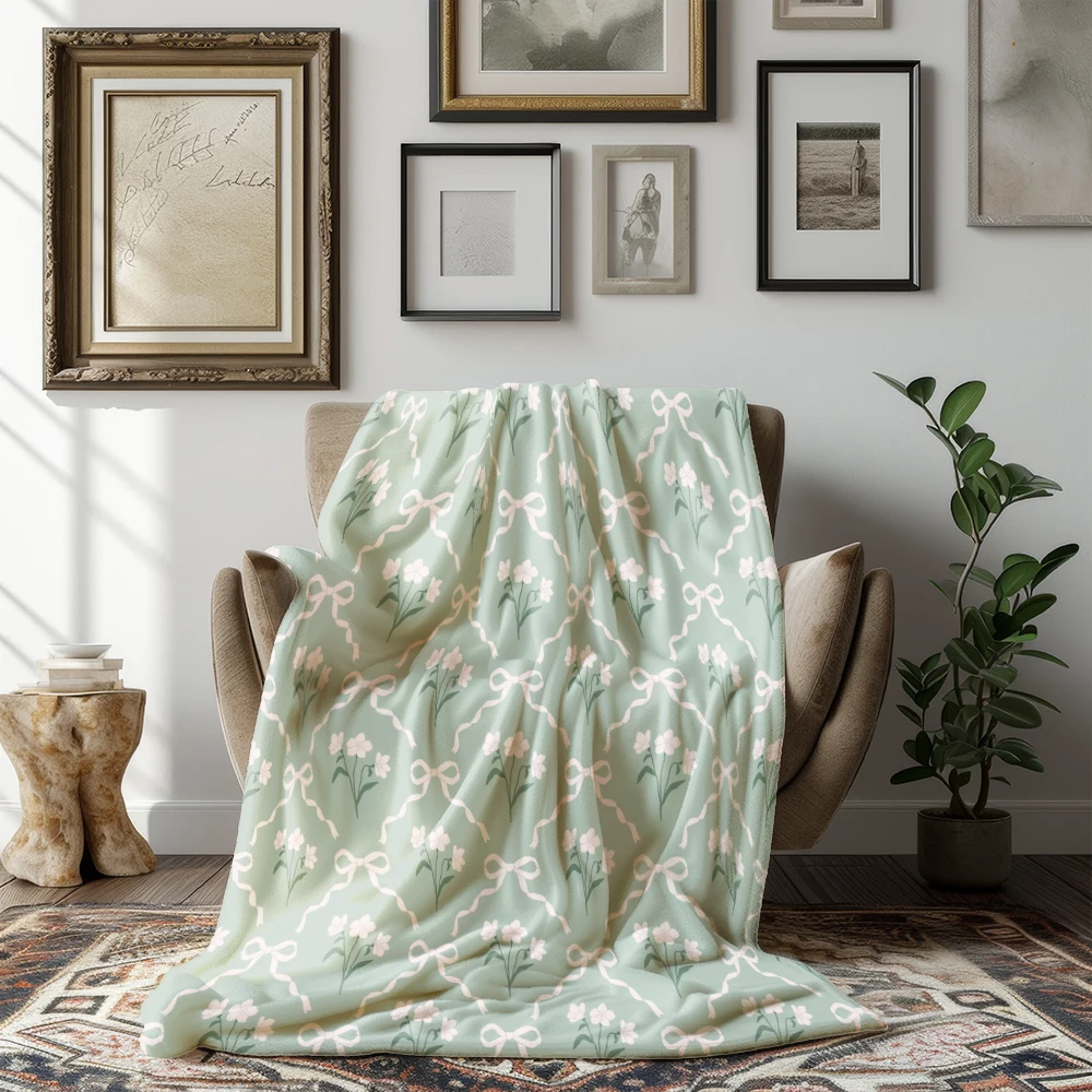 Preppy Coquette White Bow Damask Blanket