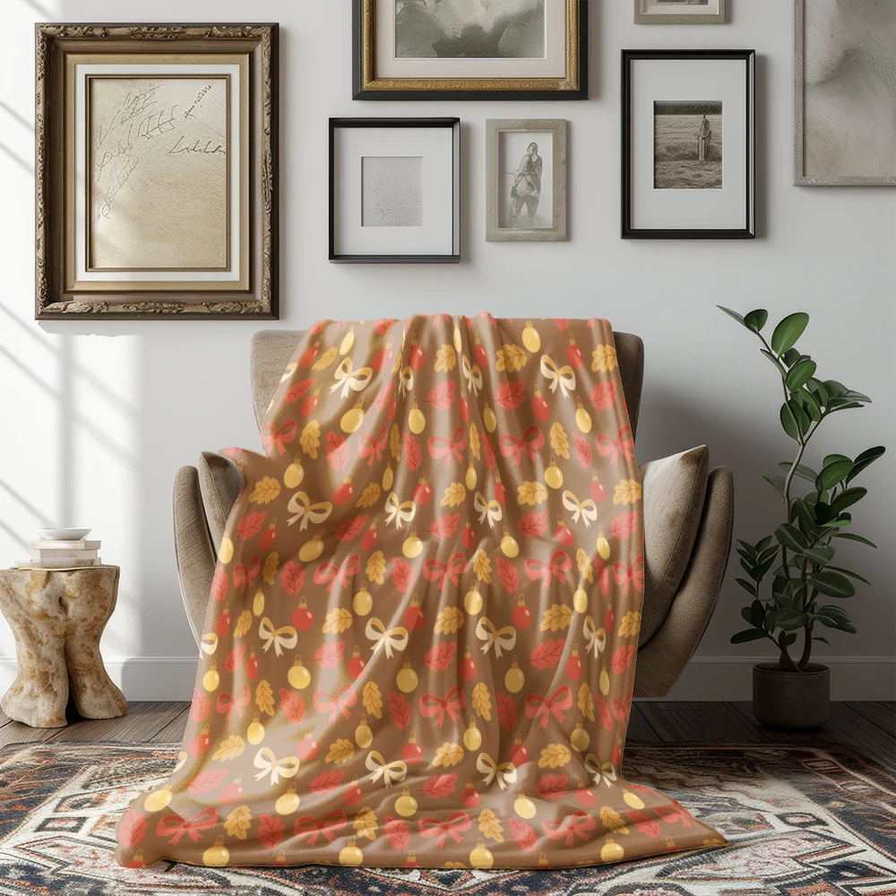Rustic Autumn Leaves Bows Baubles Blanket
